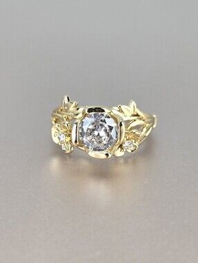Gold Floral Halo Ring with Clear Center Stone